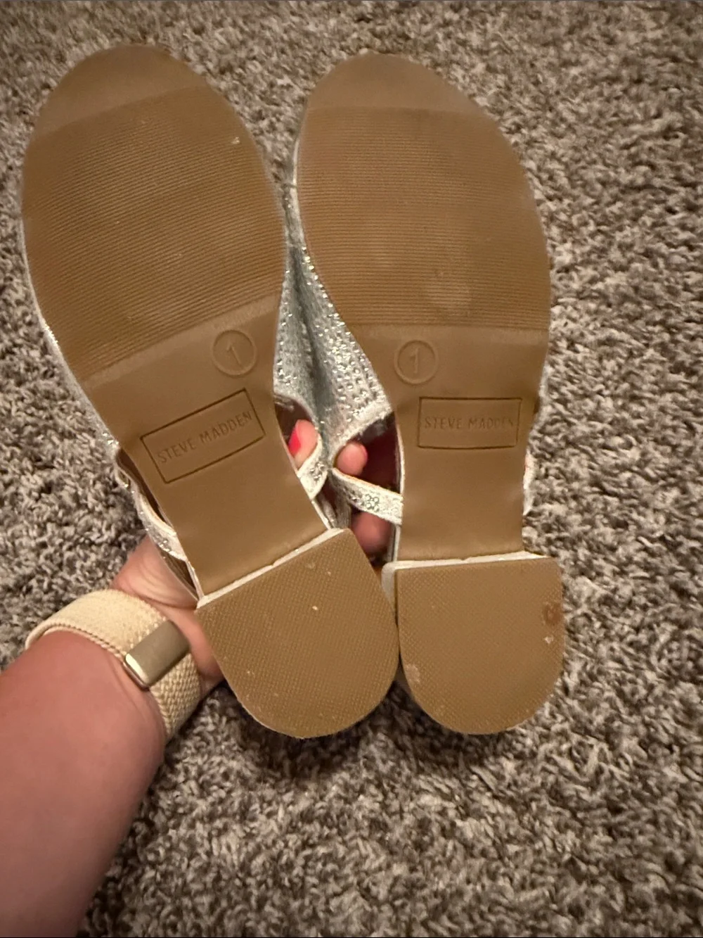 Steve Madden Silver Glitter Cross-Strap Flats